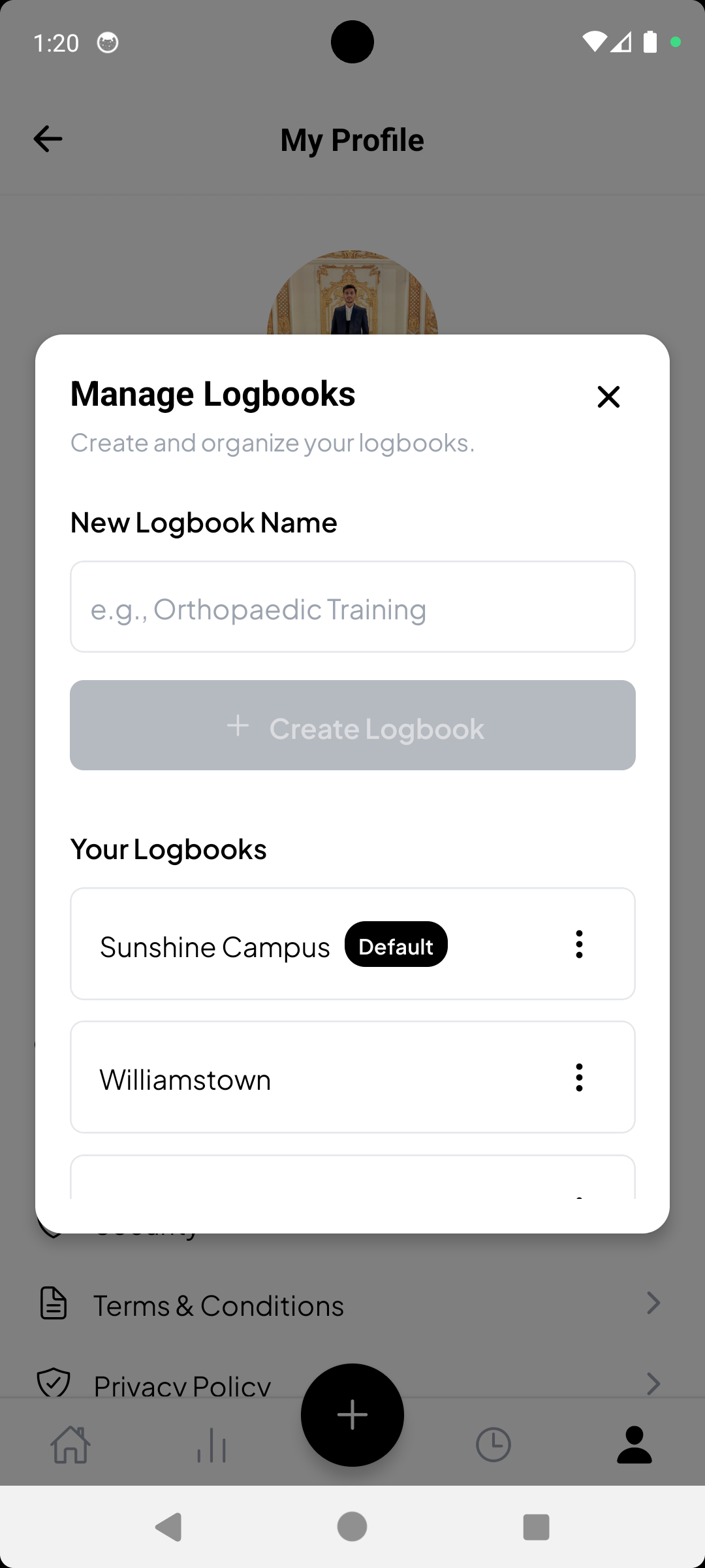 Manage Logbooks – Create and organize logbooks, set default